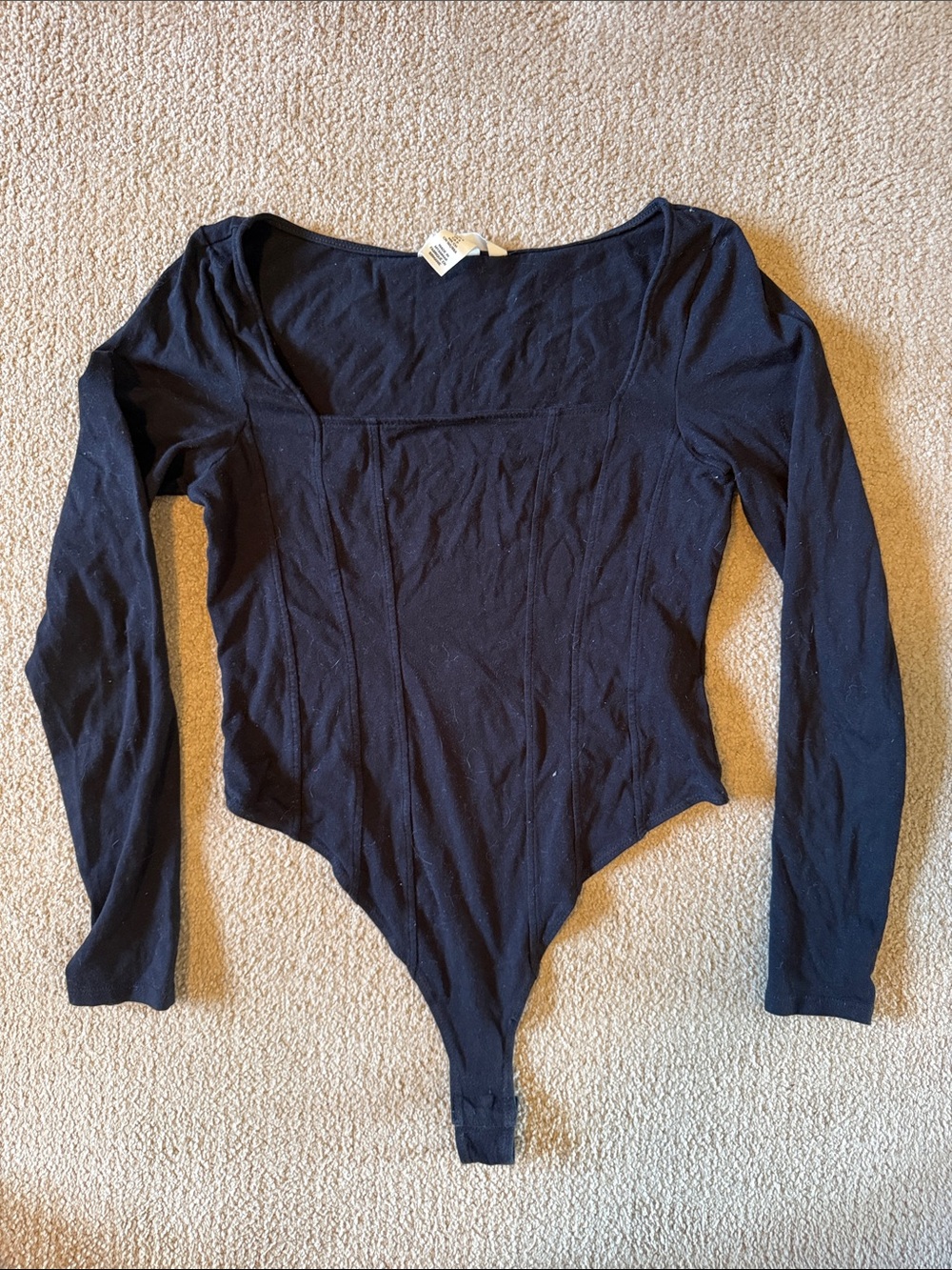 H&M Black Long Sleeve Square-Neck Bodysuit
